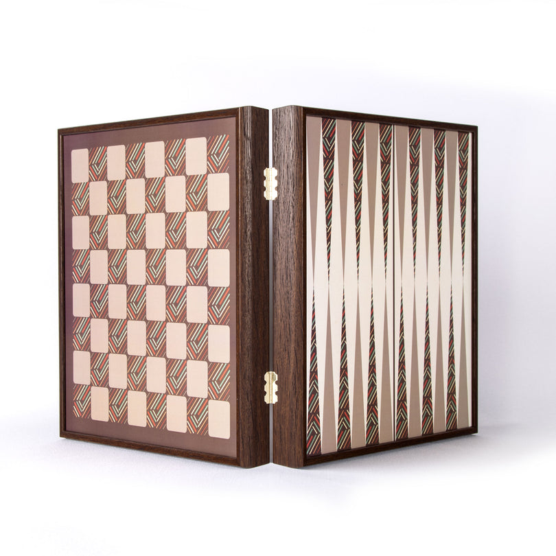 Handcrafted  5-in-1 Combo Game Collection - Chess, Backgammon, Ludo, Snakes &amp; Checkers - Vintage (by Manopoulos) (CBLS34BRO)