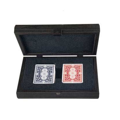Luxury Plastic-Coated Playing Cards in Dark Grey Leather Croc Tote &amp; Wooden Case 24 x 17cm (by Manopoulos) (CLE10CBL)
