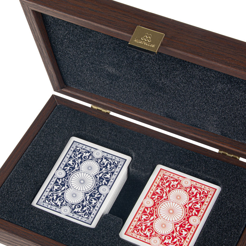 Luxury Plastic-Coated Playing Cards in California Walnut Burl Wooden Case 24 x 17cm (by Manopoulos) (CVE20U)