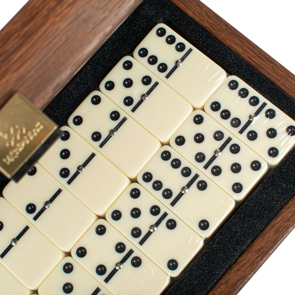 Handcrafted Luxury Domino Set in Dark Walnut Replica Wooden Case (by Manopoulos) (DXL20)