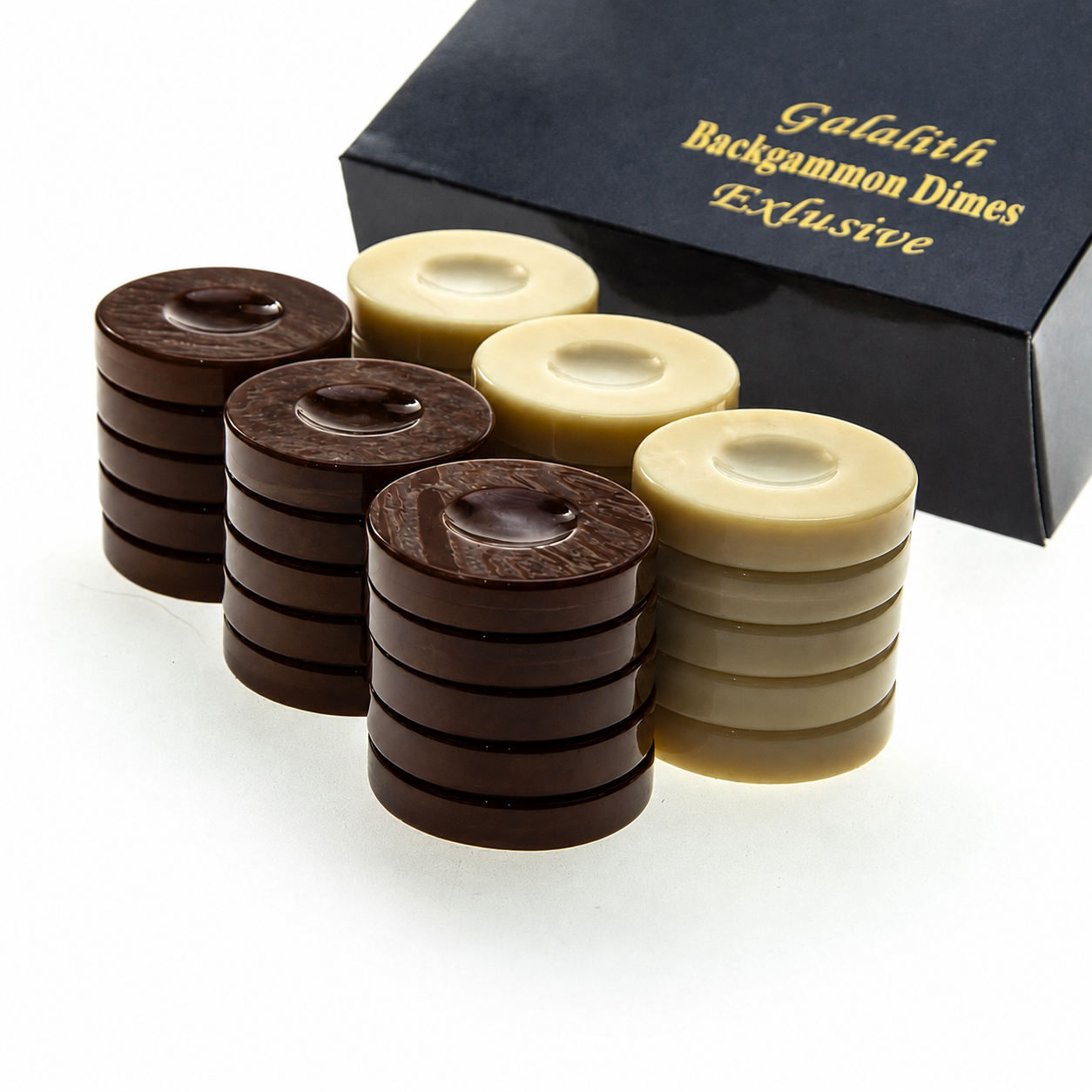 Handcrafted Premium Galalith Checkers in Brown and Beige (Large 36mm) (by Manopoulos) (PG1BRO)