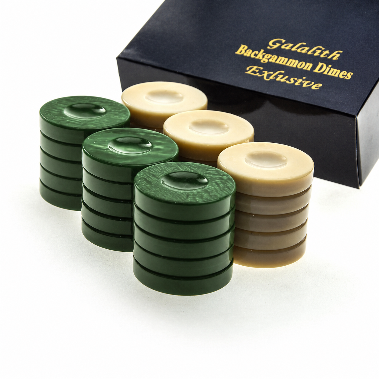 Handcrafted Premium Galalith Checkers in Green and Ivory (Large 36mm) (by Manopoulos) (PG1GRE)