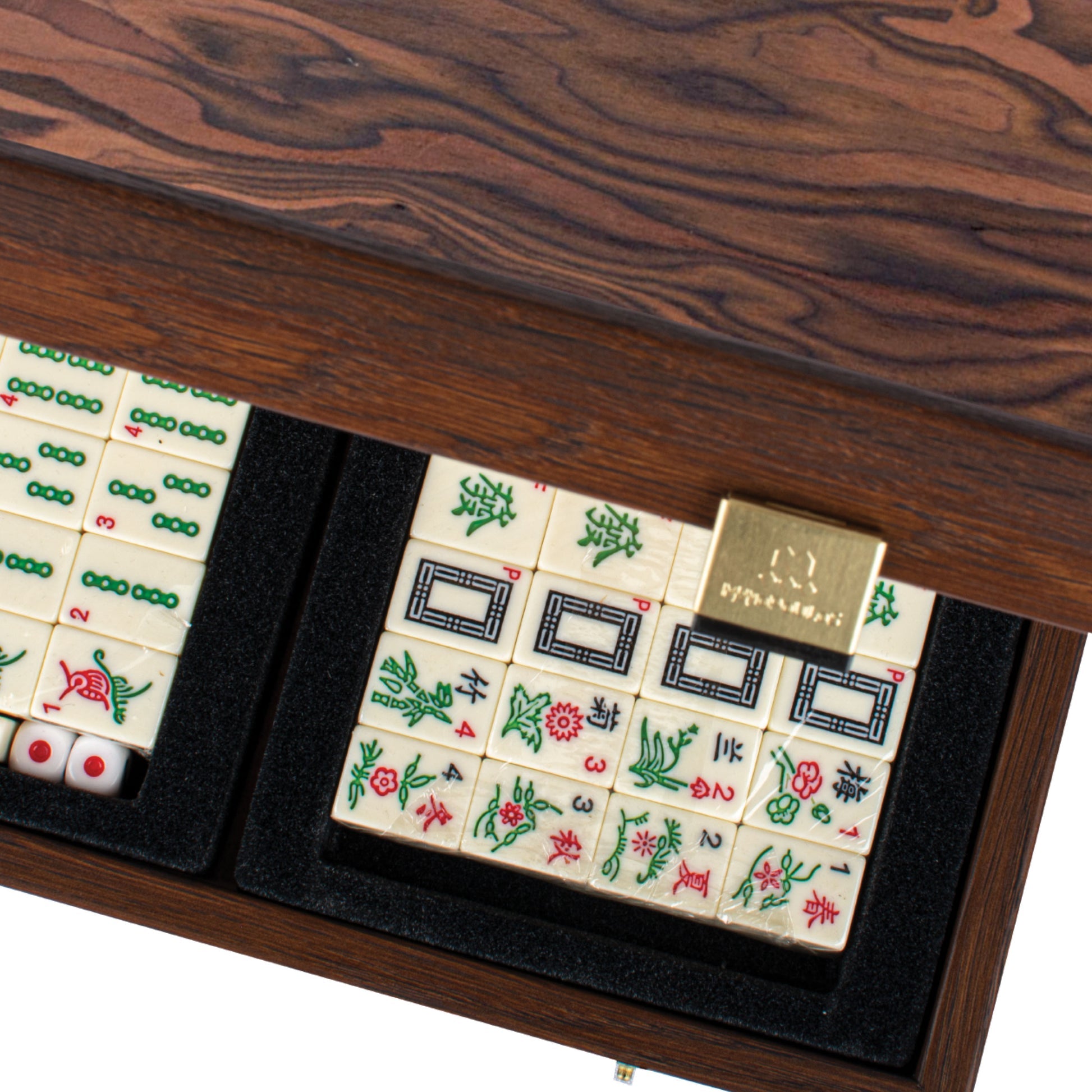 Handcrafted Premium Mahjong Tiles set in California Walnut Burl Case (MJV20U)