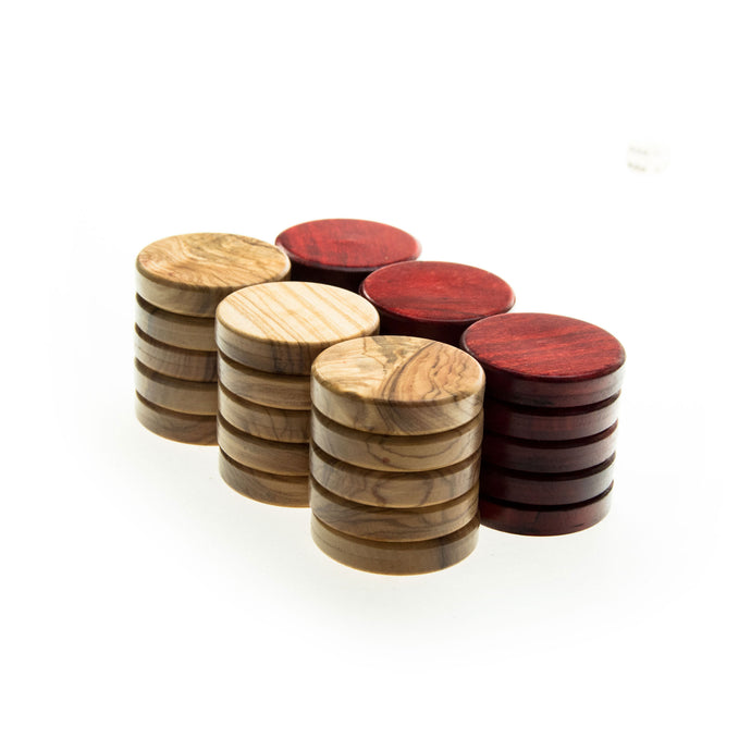 Handcrafted Premium Olive Wood Checkers in Red and Natural Wood (Large 36mm) (by Manopoulos) (PB1RED)