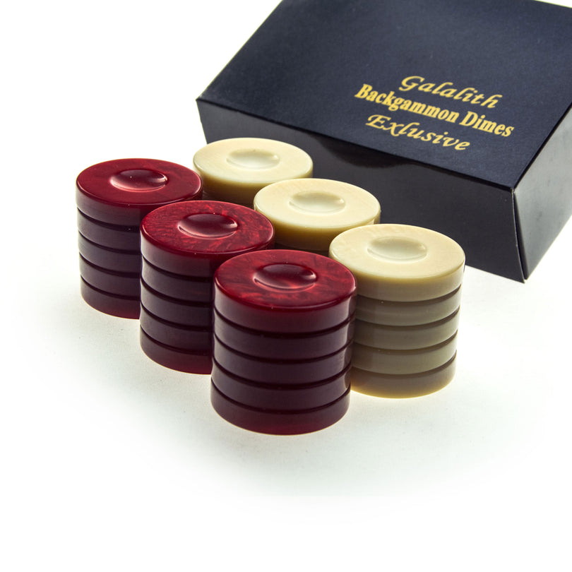 Handcrafted Premium Galalith Checkers in Red and Ivory (Large 36mm) (by Manopoulos) (PG1RED)