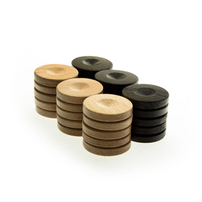 Handcrafted Premium Wooden Checkers in Dark Brown and Natural Wood (Large 36mm) (by Manopoulos) (PO1)