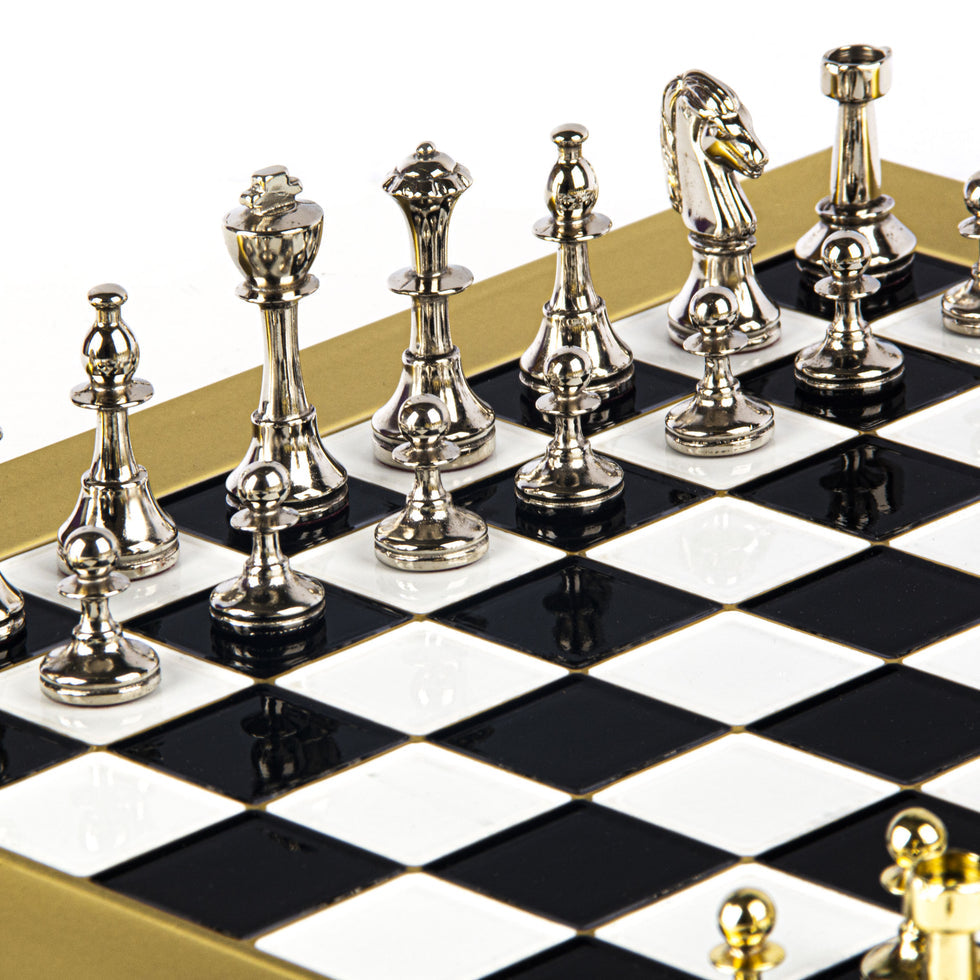 Premium Metalic Chess Set - Staunton like Chessmen in Gold &amp; Silver - Bronze Chessboard 36x36cm (by Manopoulos) (S34BLA)