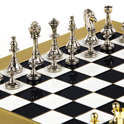 Premium Metalic Chess Set - Staunton like Chessmen in Gold &amp; Silver - Bronze Chessboard 36x36cm (by Manopoulos) (S34BLA)
