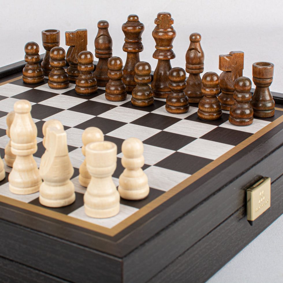Modern 2-in-1 Combo Game Set - Chess &amp; Backgammon in Black Wenge Wooden Case 27 x 27cm (by Manopoulos) (STP28BLA)