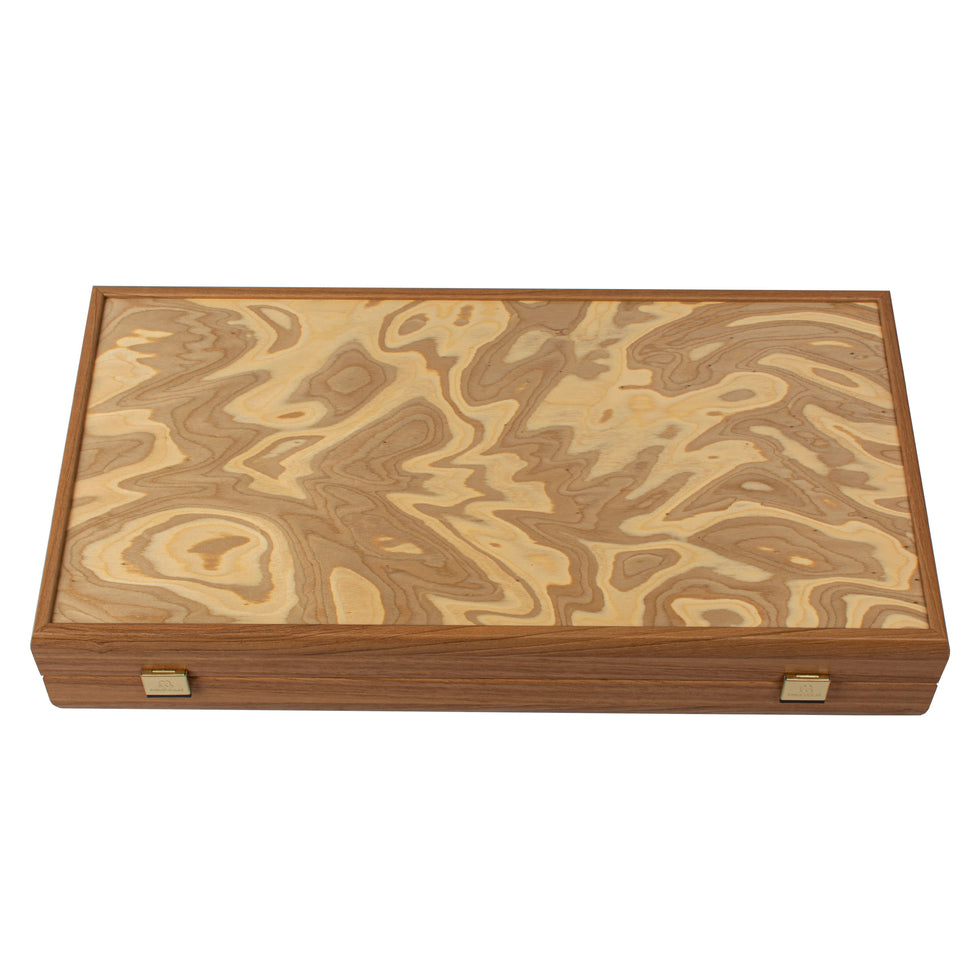 Handcrafted Backgammon Set Olive Burl with Olive Wood Checkers Large 48x52cm (by Manopoulos) (TEE1)