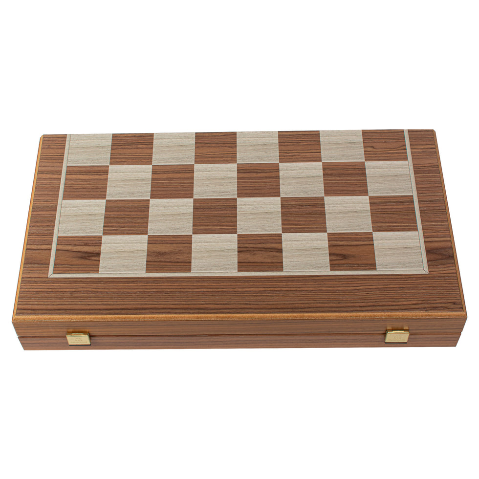 Premium Handcrafted Walnut 3-in-1 Chess, Backgammon, and Checkers Set - Elegant Marquetry Design 48x52cm (by Manopoulos) (TS1K)