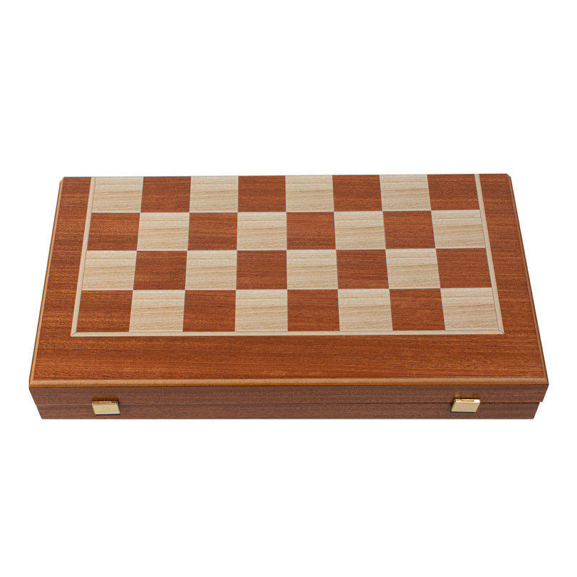 Premium Handcrafted Mahogany Chess &amp; Backgammon Board in Blue 48x52cm (by Manopoulos) (TS1MBLU)
