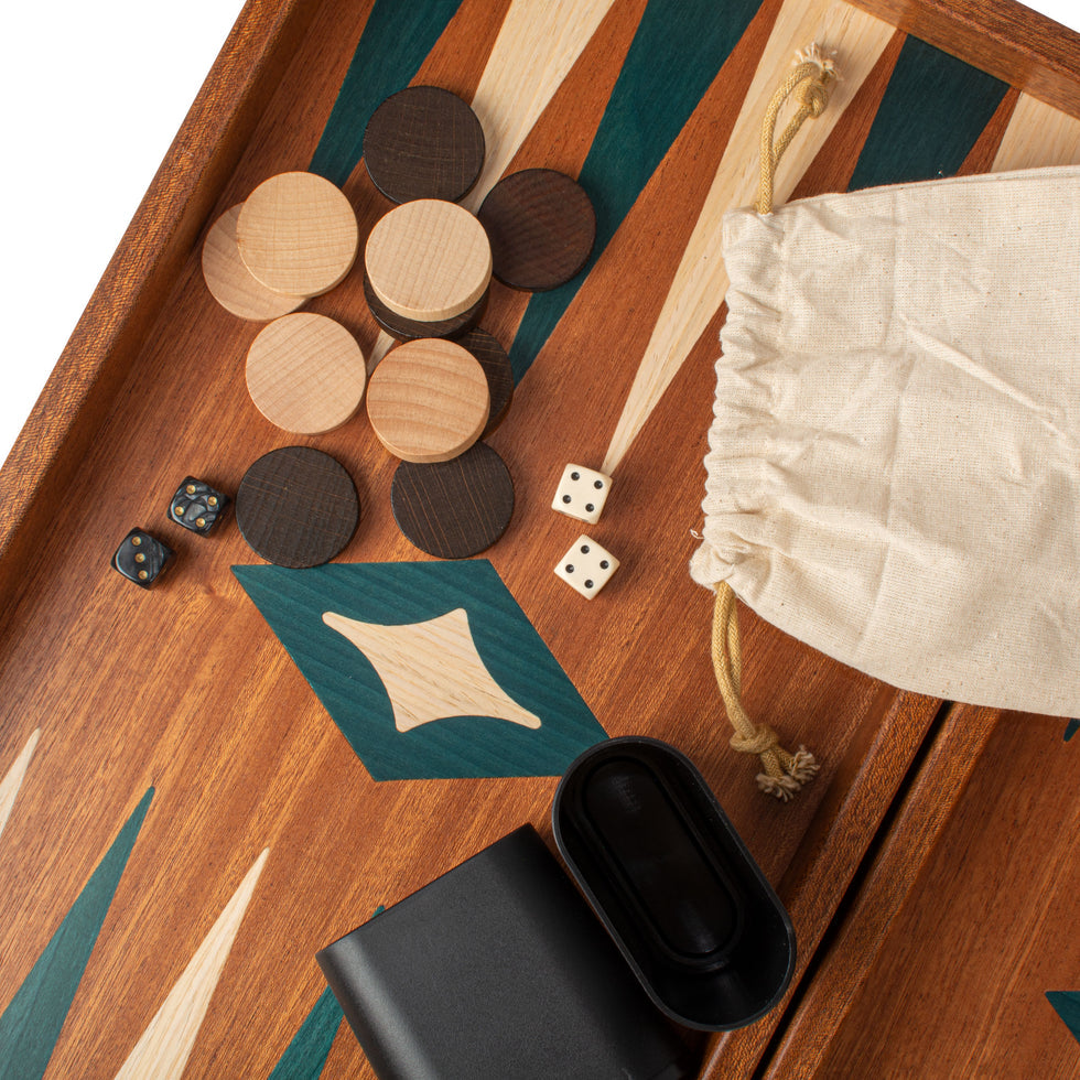 Premium Handcrafted Mahogany Chess &amp; Backgammon Board in Green 48x52cm (by Manopoulos) (TS1MGRE)