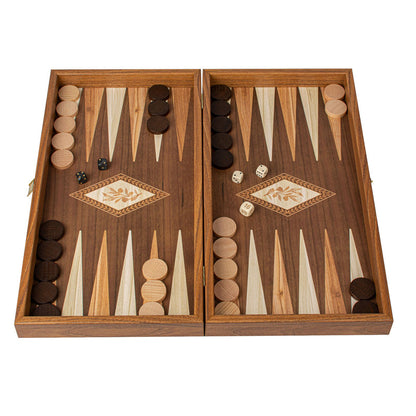 Handcrafted Backgammon Set Oak Wood Checkers Print - Medium Size 38x40cm (by Manopoulos) (TSX2E)