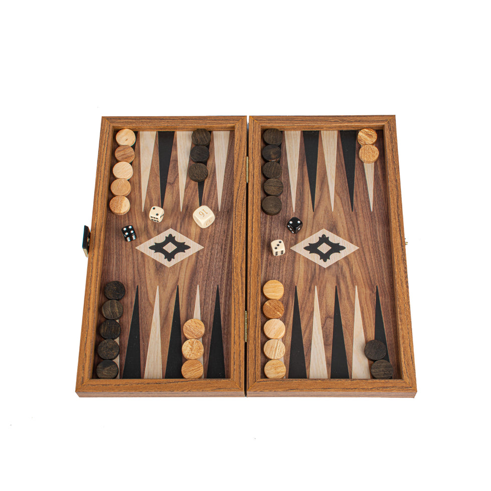 Handcrafted Backgammon Set Walnut Replica Wood Small 30x32cm (by Manopoulos) (TXL3KK)