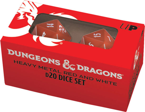 Up - Heavy Metal Red And White D20 Dice Set For Dungeons & Dragons
