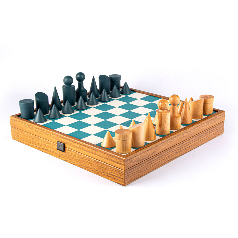 Bauhaus Style Turquoise &amp; White Chess Set - King&