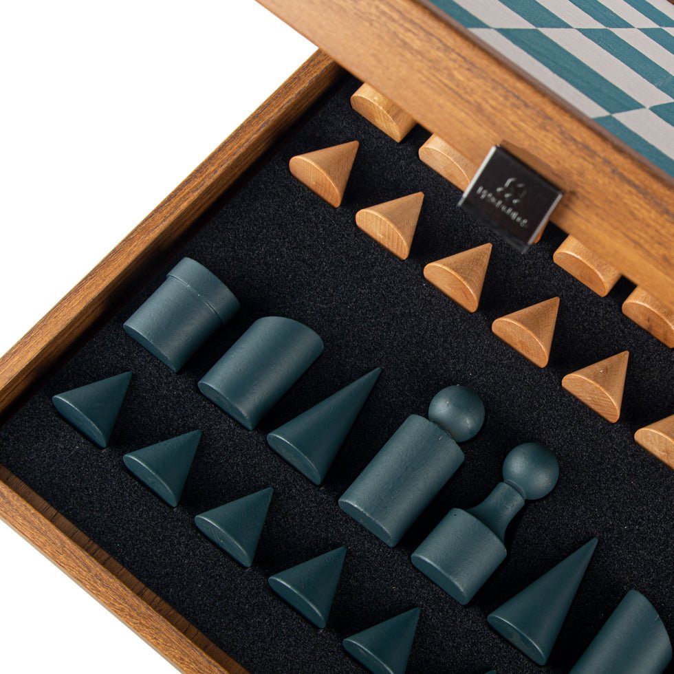 Bauhaus Style Turquoise &amp; White Chess Set - King&