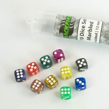 Blackfire Dice - 12mm Marbled D6 in Tube (10 Dice) - 4251456400449 - CrystalLotus.eu