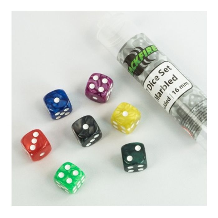 Blackfire Dice - 16mm Marbled D6 In Tube (7 Dice) - 4251456400463 - CrystalLotus.eu