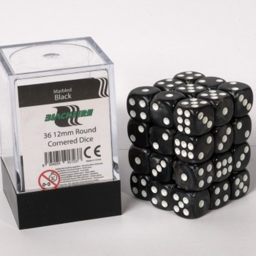 Blackfire Dice Cube - 12mm D6 36 Dice Set - Marbled Black - 8594054917237 - CrystalLotus.eu