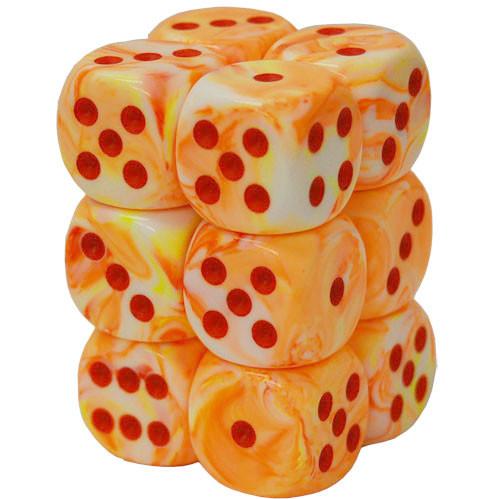 Chessex 16mm d6 with pips Dice Blocks (12 Dice) - Festive Sunburst w/red - 601982012212 - CrystalLotus.eu