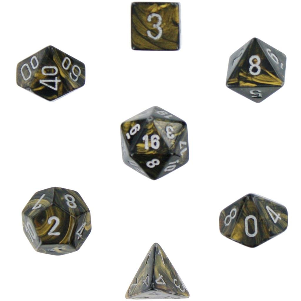 Chessex Black Gold/silver 7 - Dice Set - 601982024628 - CrystalLotus.eu