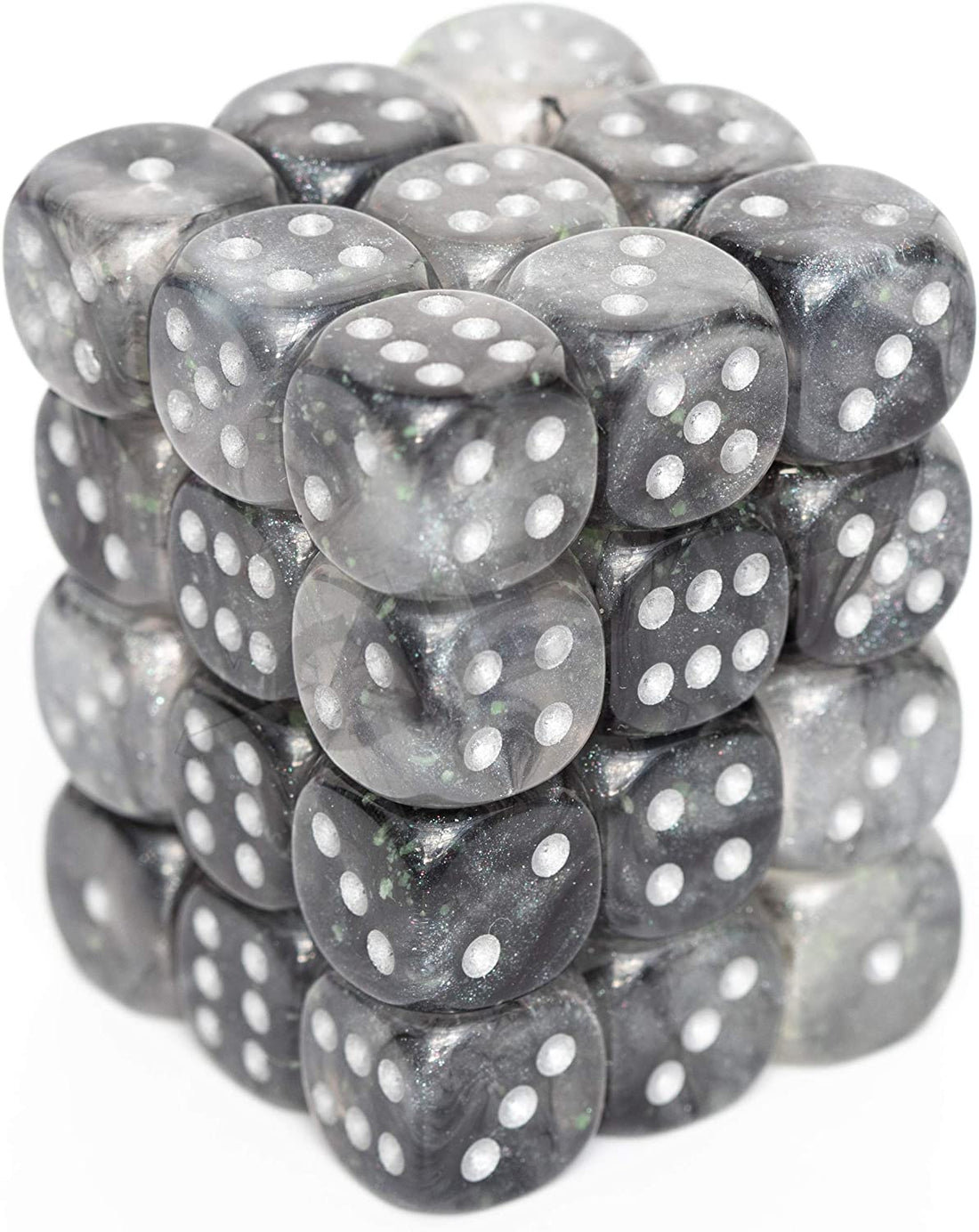 Chessex Borealis 12mm d6 Light Smoke/silver Luminary Dice Block (36 dice) - 601982031701 - CrystalLotus.eu