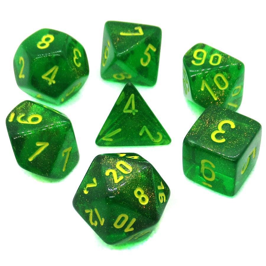 Chessex Borealis Polyhedral 7 - Die Set - Maple Green w/yellow - 601982015985 - CrystalLotus.eu