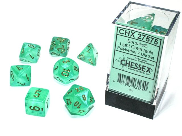 Chessex Borealis Polyhedral Light Green/gold Luminary 7 - Die Set - 601982031640 - CrystalLotus.eu