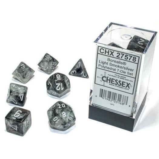 Chessex Borealis Polyhedral Light Smoke/silver Luminary 7 - Die Set - 601982031688 - CrystalLotus.eu