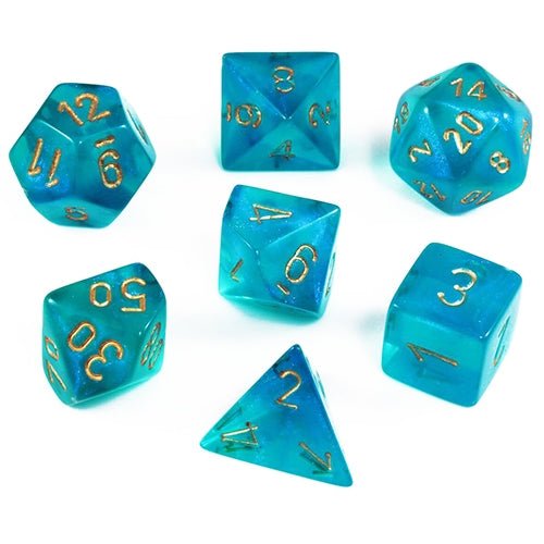 Chessex Borealis Polyhedral Teal/gold Luminary 7 - Die Set - 601982031565 - CrystalLotus.eu