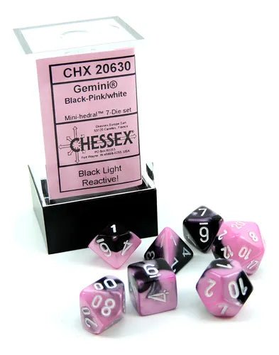 Chessex CHX20630 - Gemini Mini-hedral Black-Pink/white 7-Die Set - 601982041144 - Crystal Lotus
