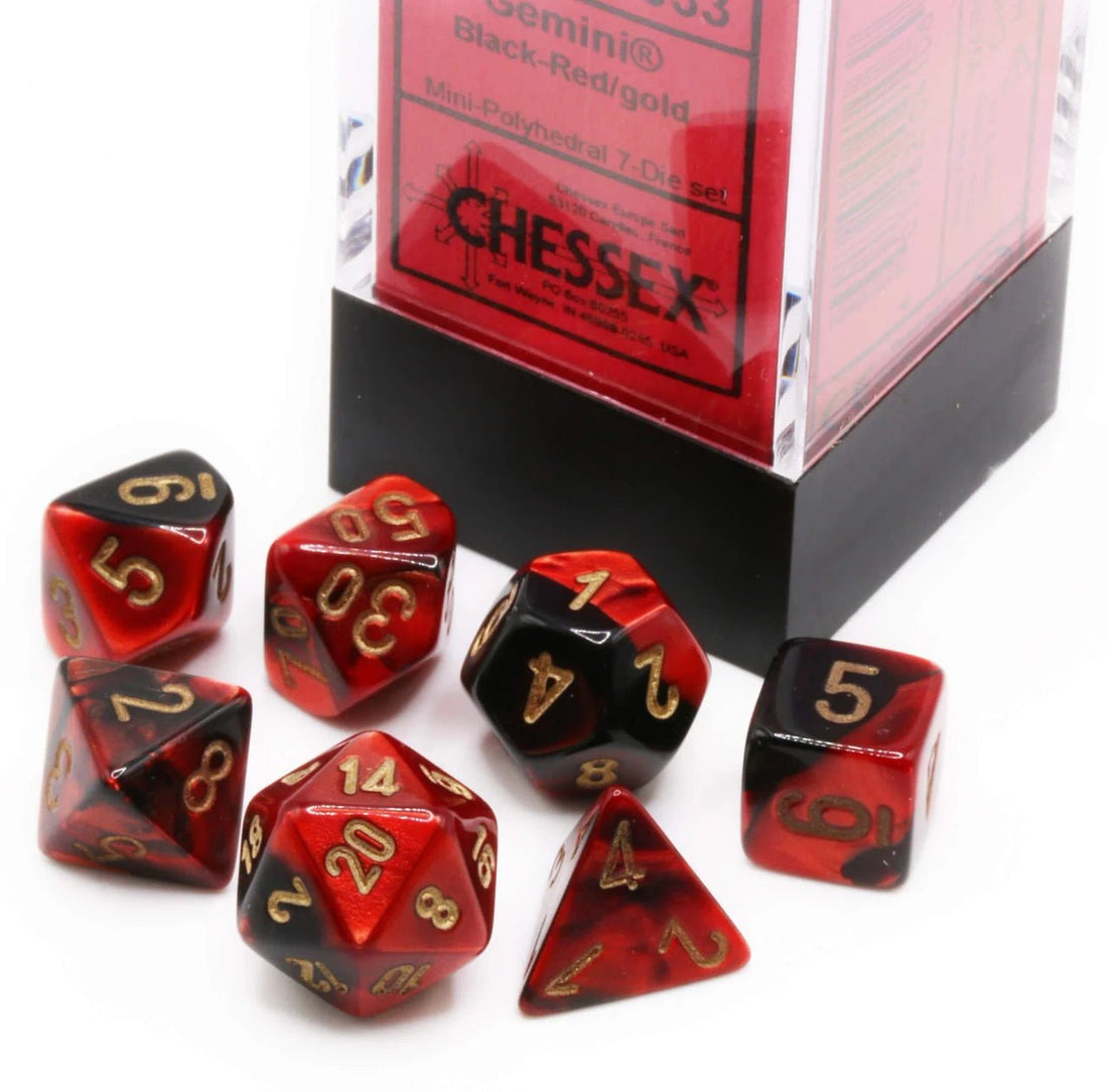 Chessex CHX20633 - Gemini Mini-hedral Black-Red/gold 7-Die Set - 601982041069 - Crystal Lotus