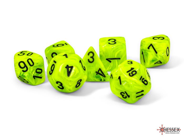 Chessex CHX22430 - Vortex Mega-Hedral Bright Green/Black Polyhedral 7-Dice Set - 601982044114 - Crystal Lotus