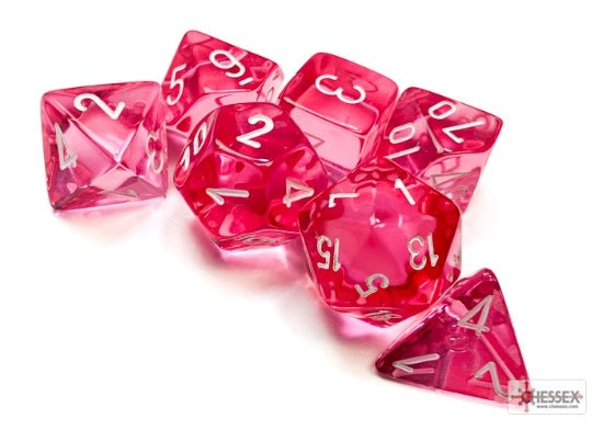 Chessex CHX23084 - Translucent Pink/White Polyhedral 7-Dice Set - 601982009977 - Crystal Lotus