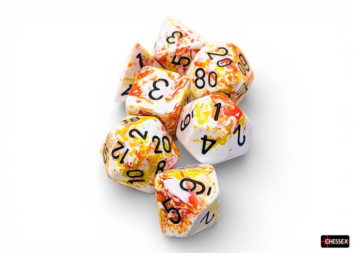 Chessex CHX24403 - Brush Sunrise/black Polyhedral 7-Dice Set - 601982047337 - Crystal Lotus
