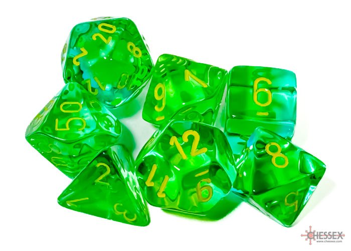 Chessex CHX26466 - Gemini Translucent Green-Teal/Yellow Polyhedral 7-Dice Set - 601982034610 - Crystal Lotus