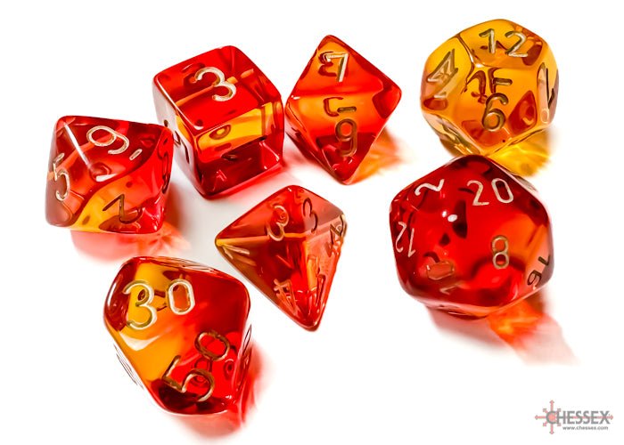 Chessex CHX26468 - Gemini Translucent Red-Yellow/Gold Polyhedral 7-Dice Set - 601982034856 - Crystal Lotus
