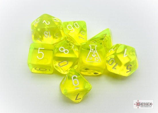 Chessex CHX30061 - Translucent Neon Yellow/White Polyhedral 7-Dice Set (Plus Lab Dice) - 601982040314 - Crystal Lotus