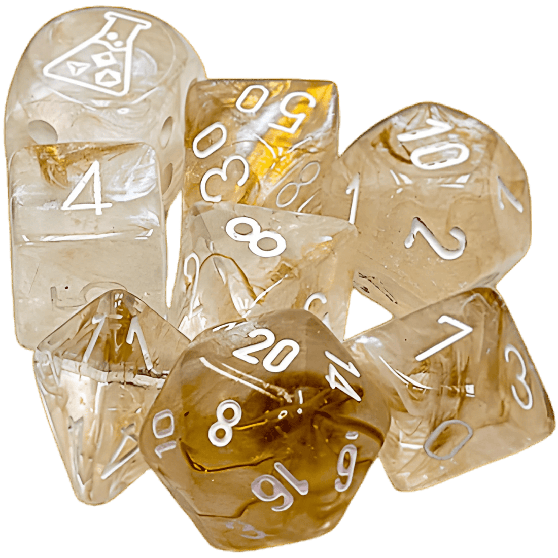 Chessex CHX30075 - Borealis Champagne/White Polyhedral 7-Dice Set (Plus Lab Dice) - 601982049942 - Crystal Lotus