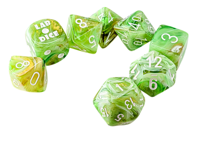 Chessex CHX30077 - Marble Sour Green/White Polyhedral 7-Dice Set (Plus Lab Dice) - 601982049966 - Crystal Lotus