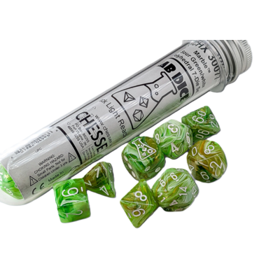 Chessex CHX30077 - Marble Sour Green/White Polyhedral 7-Dice Set (Plus Lab Dice) - 601982049966 - Crystal Lotus