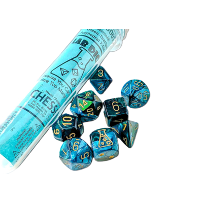 Chessex CHX30078 - Gemini Green-Teal/Gold Polyhedral 7-Dice Set (Plus Lab Dice) - 601982049973 - Crystal Lotus