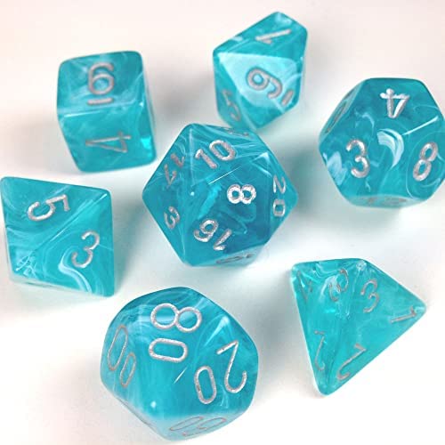 Chessex Circus 7 - Die Set - Aqua w/silver - 601982024918 - CrystalLotus.eu