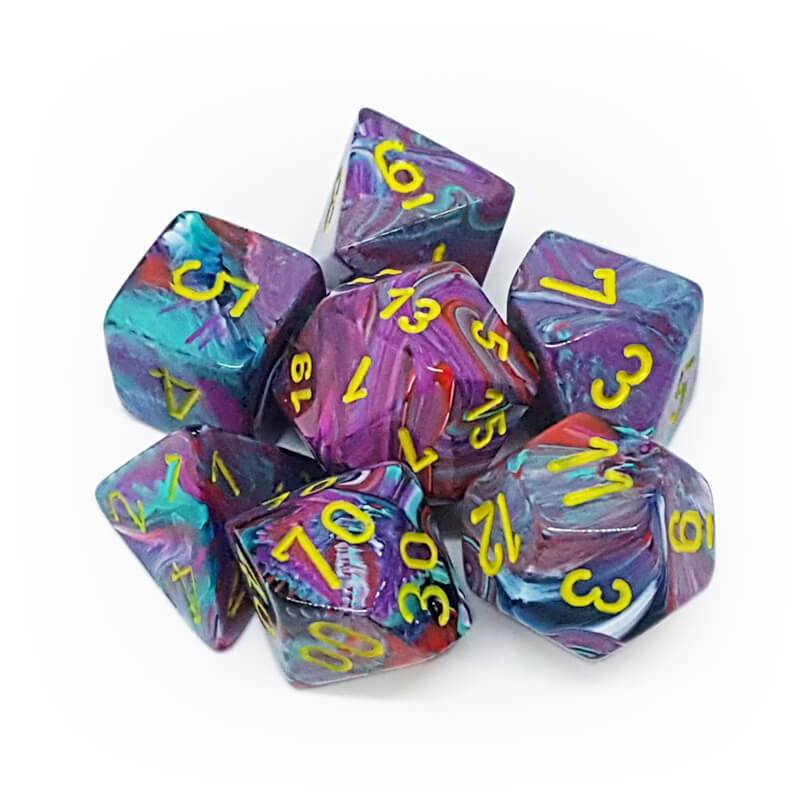 Chessex Festive 7 - Die Set - Mosaic w/yellow - 601982024864 - CrystalLotus.eu