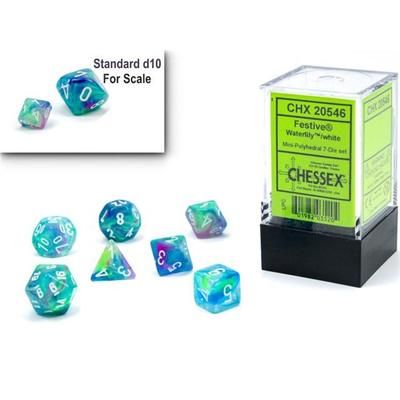 Chessex Festive Waterlily/White Mini Polyhedral 7 - Die Set - 601982035204 - CrystalLotus.eu