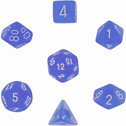 Chessex Frosted 7 - Die Set - Blue w/white - 601982024550 - CrystalLotus.eu