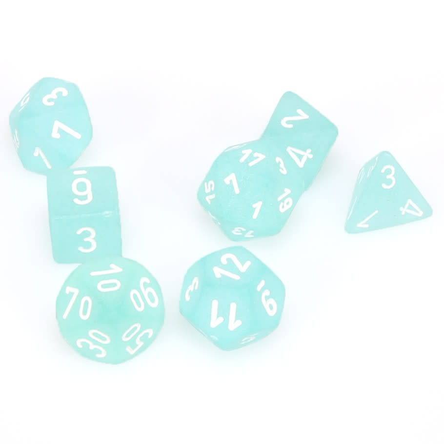 Chessex Frosted 7 - Die Set - Teal w/white - 601982024543 - CrystalLotus.eu