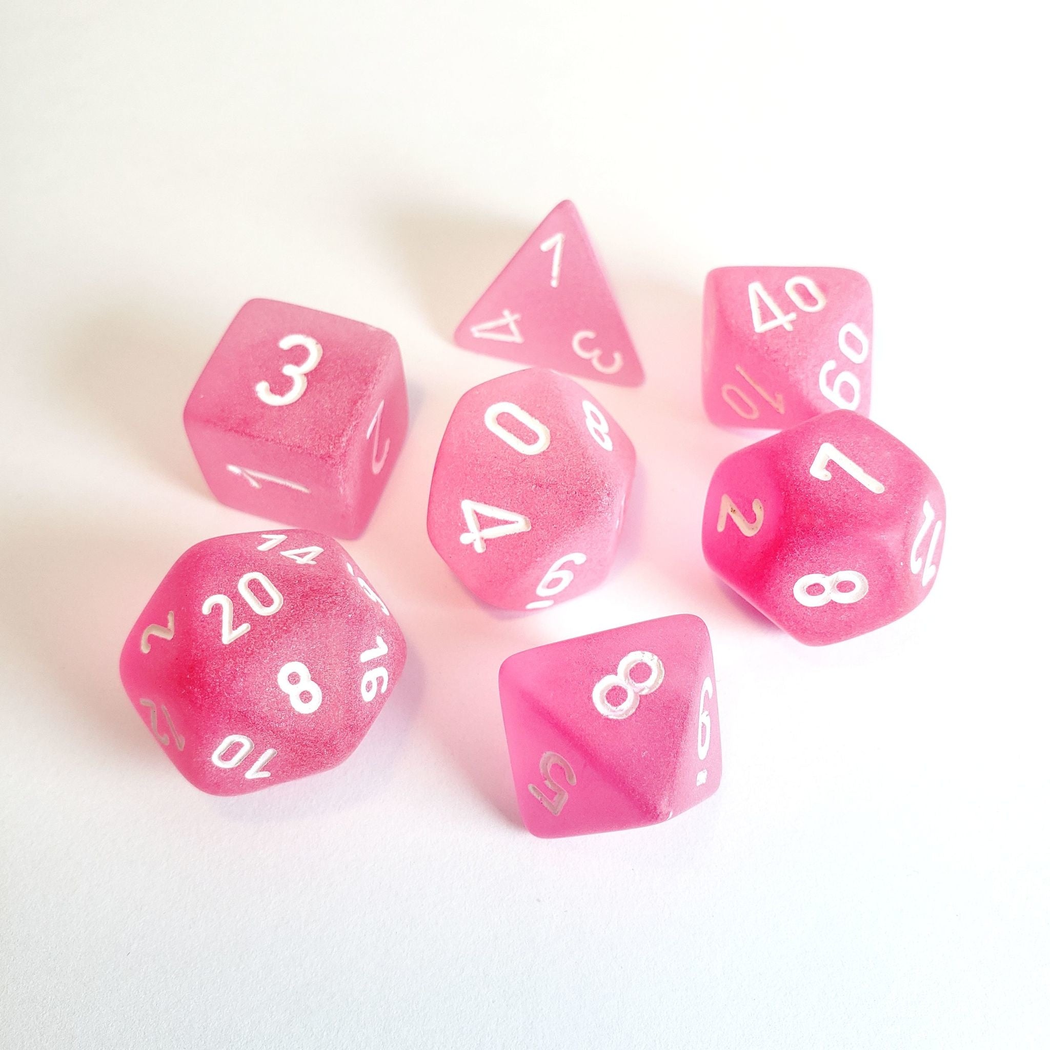 Chessex Frosted Polyhedral 7 - Die Set - Pink w/white - 601982024901 - CrystalLotus.eu